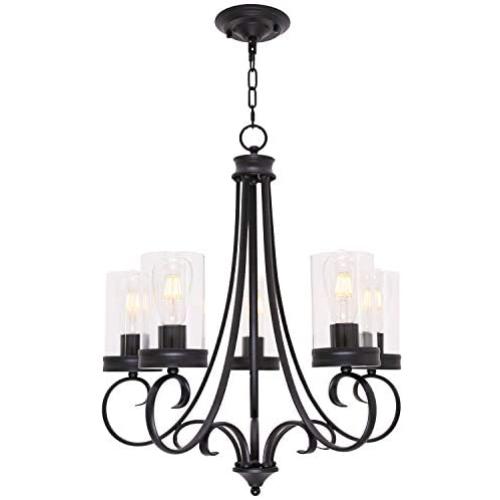 Lucidce Contemporary Chandelier 5 Light Black Pendant Lighting Farmhouse Ceiling Dining Room Lighting Fixtures Hanging for Living Room Bed Room