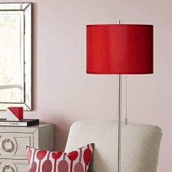 Modern Floor Lamp Brushed Nickel China Red Textured Faux Silk Drum Shade for Living Room Reading Bedroom - Possini Euro Design