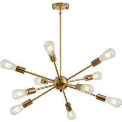 Sputnik Chandelier Lighting Adjustable 10 Light Brushed Brass Finish Modern Pendant Lighting Gold Vintage Modern Ceiling Lamp Fixture for Dining Room