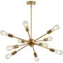 Sputnik Chandelier Lighting Adjustable 10 Light Brushed Brass Finish Modern Pendant Lighting Gold Vintage Modern Ceiling Lamp Fixture for Dining Room