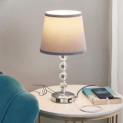 USB Touch Bedside Lamp, Kakanuo 3-Way Dimmable Nightstand Decorative Lamp with Dual Fast USB Charging Ports, K9 Crystal Table Lamp Set for Bedroom, Living Room, Study Room, Office (Bulb Included)