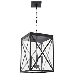 MELUCEE 3-Light Outdoor Chandelier Lighting Black Indoor Lantern Pendant Light Exterior Ceiling Light Fixtures with Clear Glass for Patio Porch Entryway