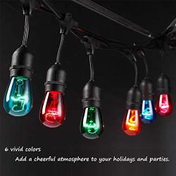 Colored Outdoor String Lights, 24ft Weatherproof Connectable Multicolored Commercial Lighting Strands with 12 Hanging Sockets and 15 S14 Bulbs for Patio Bistro Porch Garden Deck Café or Party