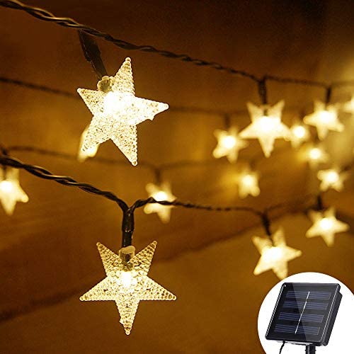 Grezea Solar Twinkle Star String Lights 50 LED 8 Modes Fairy Decorative Light for Garden Patio Lawn Balcony Tree Outdoor Landscape Indoor Decoration for Playhouse Bedroom Curtain Bed Canopy, 21 Warm