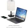 COZOO USB Bedside Table & Desk Lamp with 3 USB Charging Ports and 2 Outlets Power Strip,Square Black Charger Base with Flaxen Fabric Shade, LED Light for Bedroom/Nightstand/Living Room