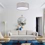 Ceiling Light Modern Fabric Pendant Light Shade Flush Mount, Large Grey Drum Lampshade, Round Pendant Lamp, for Bedroom Living Room, Flush Chrome Matt, 3 Bulb, E26