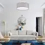 Ceiling Light Modern Fabric Pendant Light Shade Flush Mount, Large Grey Drum Lampshade, Round Pendant Lamp, for Bedroom Living Room, Flush Chrome Matt, 3 Bulb, E26