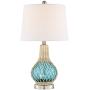 Alana Coastal Accent Table Lamp with Nightlight LED Rope Blue Glass Gourd White Fabric Drum Shade for Living Room Bedroom Bedside Nightstand Office Family - 360 Lighting