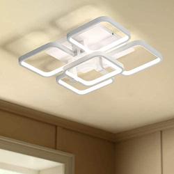 Leniure White Square LED Light Ceiling Lamp Chandelier Lighting Fixture 18'' Wide 18'' Deep 6'' High, Dimmiable