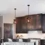 Rustic Industrial Wood Pendant Light with Metal and Wood Cage, One-Light Adjustable Rods Mini Pendant Lighting Fixture for Kitchen Island Dining Room Farmhouse, Black