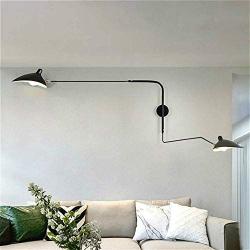 SUSUO Swing Wall Sconce 2-Light Black Wall Adjustable Lamp Indoor Wall Lighting Fixtures for Bathroom Bedside Garage Porch Cafe Club (2-Lights, Upgraded Version)