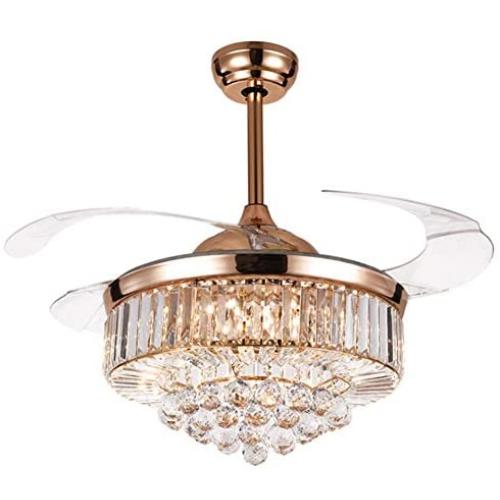 SenHome 42inch Crystal Ceiling Fan Light LED Chandelier Crystal Acrylic Retractable Blade Ceiling Lamp Rose Gold Chandelier Fan for Living Room/Dining Room/Hall