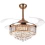 SenHome 42inch Crystal Ceiling Fan Light LED Chandelier Crystal Acrylic Retractable Blade Ceiling Lamp Rose Gold Chandelier Fan for Living Room/Dining Room/Hall
