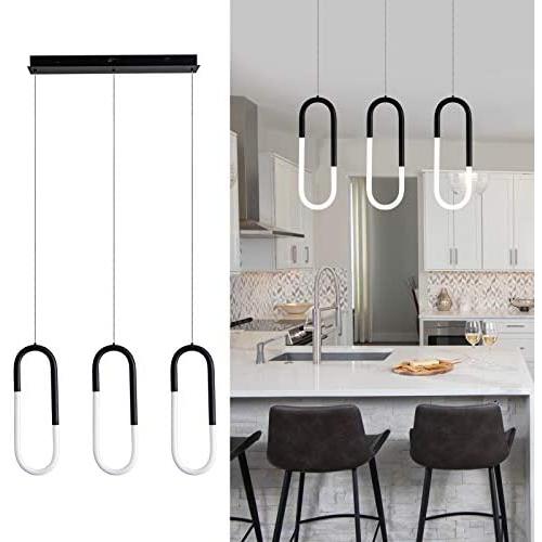 Modern 3-Light Ring Pendant Light, 32.5W LED Acrylic Metal Tube Full Lighting Kitchen Island Oval Chandelier Adjustable Light Fixture for Dining Room Living Room Coffee Bar by Toupus