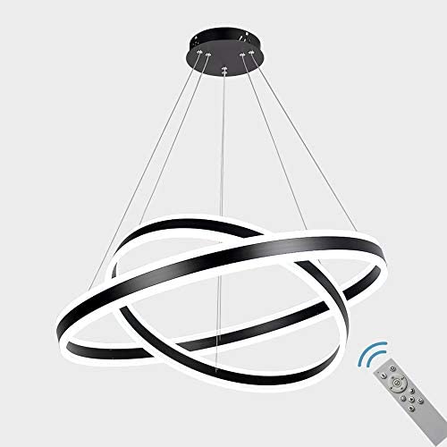 Meenyo Contemporary Chandelier Lighting LED Dimmable Ceiling Hanging Light 2 Ring Dining Room Chandeliers Modern Living Room Light Fixtures Foyer Bedroom Pendant Lights Black 31.5''Dia 88W