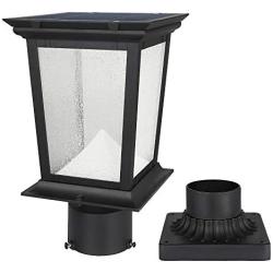 Solar Post Light Outdoor, Aluminum Exterior Motion Sensor Post Pole Lantern with 3 Inch Pier Mount Base, Daylight White 6500K Glass Post Cap Ligh