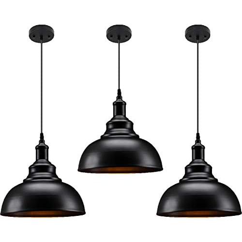 3 Pack Industrial Pendant Lighting, Matte Black Metal Barn Vintage Farmhouse Style Kitchen Hanging Light Fixture for Kitchen Dining Room