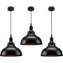 3 Pack Industrial Pendant Lighting, Matte Black Metal Barn Vintage Farmhouse Style Kitchen Hanging Light Fixture for Kitchen Dining Room