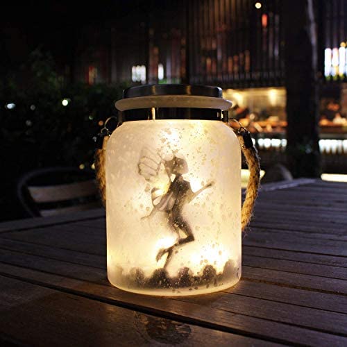 Kaixoxin Solar Lantern Fairy Lights Ideal for Great Gifts White Frosted Glass Hanging Jar Solar Lights Outdoor Decorative 20 Warm White Mini LED String Lights (Fairy)