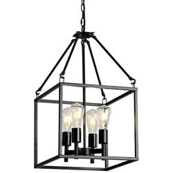 XILICON Foyer Chandelier Black Mid Century Industrial Pendant Lighting 4 Lights Vintage Ceiling Light Fixture for Entryway Dining Room Lights