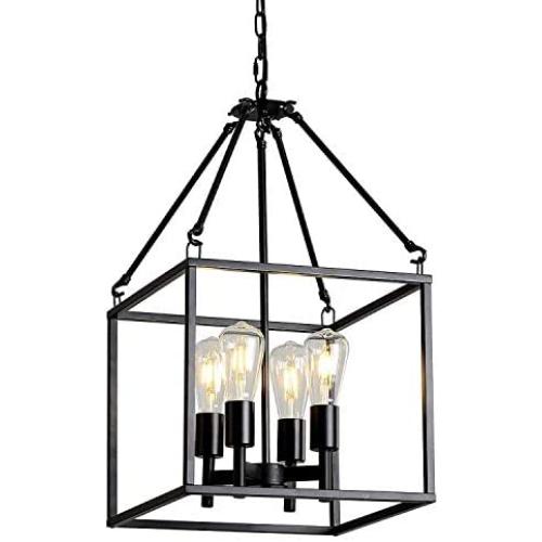XILICON Foyer Chandelier Black Mid Century Industrial Pendant Lighting 4 Lights Vintage Ceiling Light Fixture for Entryway Dining Room Lights XILICON Foyer Chandelier Black Mid Century Industrial Pendant Lighting 4 Lights Vintage Ceiling Light Fixture for Entryway Dining Room Lights