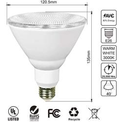 JULLISON 4 Packs PAR38 LED Bulb, 120V/13W/980Lumens/40 Degrees Beam, 90W Equivalent, 3000K Warm White, CRI80, Dimmable, Glass Lens, Outdoor Flood, E26 Base, UL