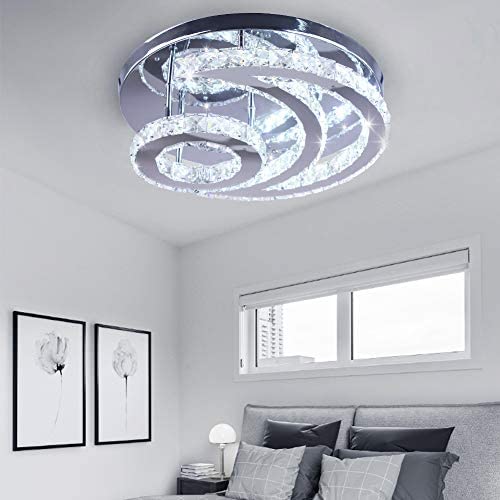 Modern Crystal Chandelier, LED Moon Crystal Ceiling Light Cool White Pendant Lighting Flush Mount Crystal Pendant Light Fixture for Dining Room Bathroom Bedroom Living Room