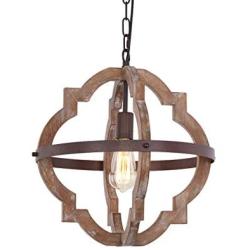 Trongee Farmhouse Wood Chandelier, Antique Pendant Light 1-Light Industrial Hanging Lights for Kitchen Island Dinning Living Room Bedrooms Foyer Loft Bar