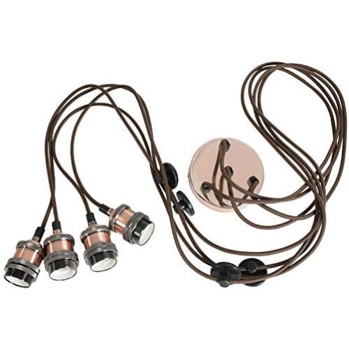 Jorunhe Industrial Pendant Lighting E26 Base Edison Metal Vintage Hanging Pendant 4-Lights Rustic Pendant Light Fixture for Kitchen Dining Room Bar Hotel (Copper)