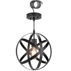 SUNLI HOUSE Vintage Industrial Metal Spherical Pendant Light Displays Changeable Hanging Light Fixture,Black Hanging Cage Globe Ceiling Chandelier Fixture for Kitchen Island Living Room Dining Room