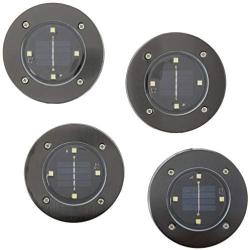 Bell + Howell Disk Lights Gunmetal – Heavy Duty Outdoor Solar Pathway Lights – Auto On/Off, Water Resistant, with Included Stakes, for Garden, Yard, Patio and Lawn - As Seen on TV (Pack Of 4)