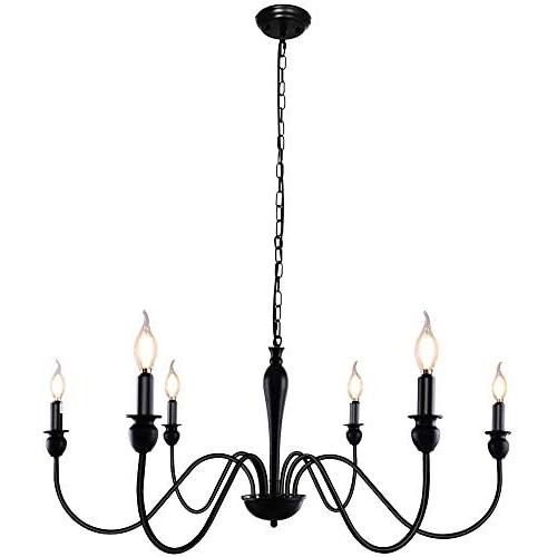 KOSTOMO 6-Lights Black Chandeliers Farmhouse Light Fixture Classic Candle Ceiling Hanging Light Industrial Iron Rustic Pendant Lighting for Dining Room Kitchen Island Living Room Bedroom