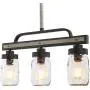 Mason Jar Lighting, Farmhouse Chandelier in Rustic Faux Wood Metal Finish with Glass Shades, Linear Pendant Lighting for Kitchen Island, L22 x H19.5''