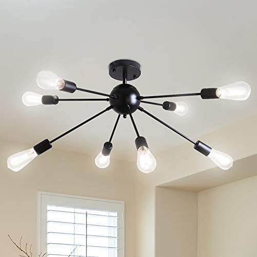 8 Lights Sputnik Chandelier Black Industrial Flush Mount Kitchen Hallway Bedroom Rustic Ceiling Light Fixtures