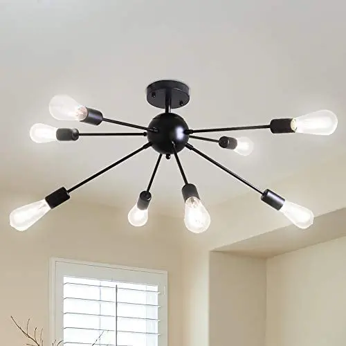 8 Lights Sputnik Chandelier Black Industrial Flush Mount Kitchen Hallway Bedroom Rustic Ceiling Light Fixtures 8 Lights Sputnik Chandelier Black Industrial Flush Mount Kitchen Hallway Bedroom Rustic Ceiling Light Fixtures