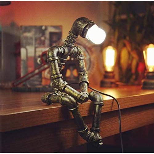 BAYCHEER Industrial Robot Lamps for Boys Retro Style Steampunk Lamp Cool and Cute Table Lamp Water Pipe Light for Office,Bedroom,Living Room in Bronze