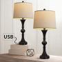Oneach Traditional Table Lamps Set of 2 with USB Charging Port for Living Room 29.25“ Nightstand Lamp for Bedroom Bedside Table Lamp with Neutral Drum Shade Black