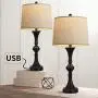 Oneach Traditional Table Lamps Set of 2 with USB Charging Port for Living Room 29.25“ Nightstand Lamp for Bedroom Bedside Table Lamp with Neutral Drum Shade Black
