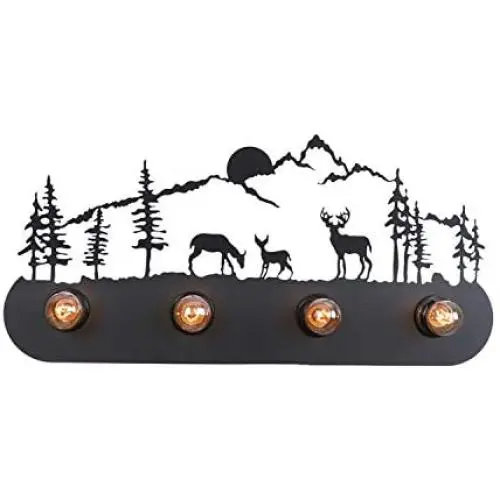 CraftThink Vintage Style Wall Light, Industrial Elk Design Wall Lamp Wall Mount Lighting Wrought Iron 4 Heads Sconce Light in Black for Hallway Bar Dining Living Room Restaurant Foyer Bedside lamp