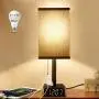 Table Lamp, 3-Way Dimmable Bedside Lamp with USB Ports and Outlets, Nightstand Lamps for bedrooms, Lamp with Clock, Grey Shade.Table Lamps for Bedrooms Guest Room Living Room. 9W LED Bulb Included