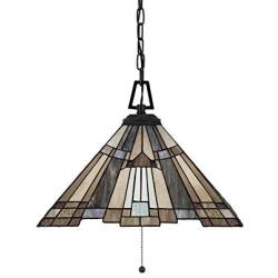 LITFAD Art Deco Pendant Lamp Craftsman Tiffany Geometric Hanging Lamp Stained Glass Pendant Lighting Fixture in Multi Color Ceiling Hanging Light for Dining Room Restaurant Coffee Shop Bar- 8''