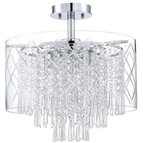 Doraimi Lighting Industrial Farmhouse Modern 3-Light Drum Pendant Glam Lighting ,W16.5''H16.5'' Semi Flush Mount Ceiling Lights with Crystal, Chandelier for Entryway, Hallway, Dining Room and Bedroom