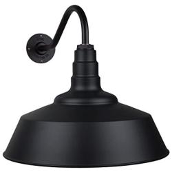 Large Gooseneck Barn Light | The Redondo Standard Warehouse Steel Dome on a Gooseneck | Modern Farmhouse Barn Lighting Made in America (16'' Gooseneck, Matte Black)