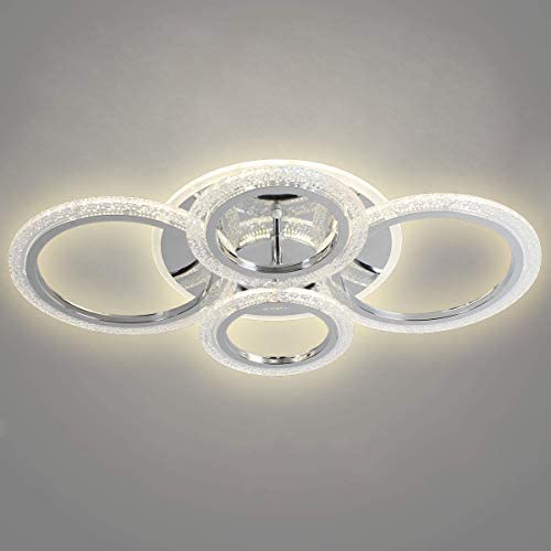 Garwarm Modern Ceiling Light 58W Dimmable Flush Mount LED Ceiling Lamp 4 Rings Acrylic Ceiling Chandelier for Living Room Dining Room Bedroom,Chrome