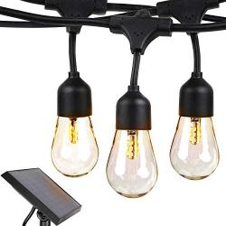 Brightech Ambience Pro - Waterproof, Solar Power Outdoor String Lights - 48 Ft Hanging Edison Bulbs Create Bistro Ambience in Your Yard - Commercial Grade, Shatterproof - 1W LED, Soft White Light