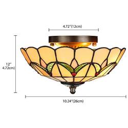 LITFAD Tiffany Stained Glass Style Flush Mount Ceiling Light Fixture in Yellow 19.5'' Wide 5 Lights Mission Inverted Ceiling Lamp LED Pendant Lighting for Bedroom, Kitchen Island, Corridor