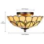 LITFAD Tiffany Stained Glass Style Flush Mount Ceiling Light Fixture in Yellow 10'' Wide 2 Lights Mission Inverted LED Ceiling Lamp for Bedroom, Kitchen Island, Corridor