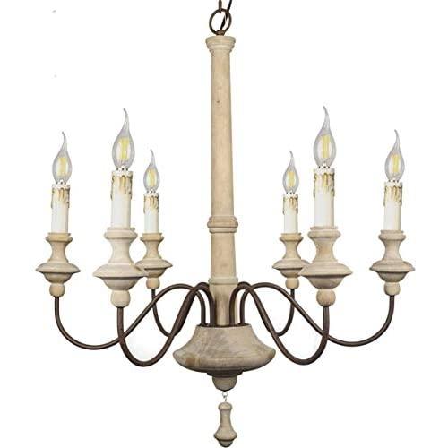 6-Light Chandelier Retro Wood Chandelier Apply to Farmhouse,Dining Room,Kitchen Island, Restaurant,Candle,Dining Room,Foyer,Chandeliers