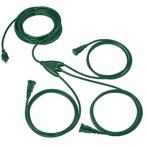 1 to 3 Extension Cord Splitter - 28 Foot Green Power Squid - 16/3 SJTW Outdoor Outlet & Plug Splitter Cable - Great for Powering Outdoor Christmas Decorations