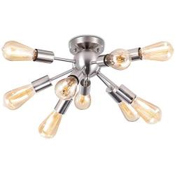 LIGHTESS Sputnik Ceiling Lights Vintage Semi Flush Mount Ceiling Light with 9 UL Sockets Nickel Sputnik Industrial Ceiling Lamp for Kitchen Dining Room Bedroom E26 Base